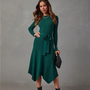 Lia Asymmetrical hem tie waist midi sweater dress VICI SOLD OUT $74 small